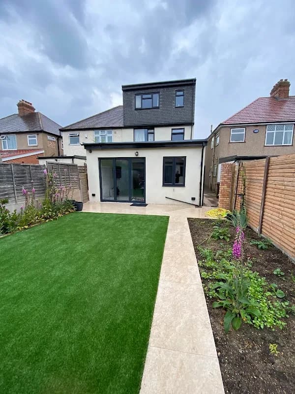 Rear extension with artificial grass garden completed in London